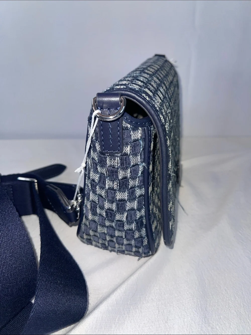 NWT Tory Burch Thea Denim Flap Crossbody Woven Blue 2 Straps